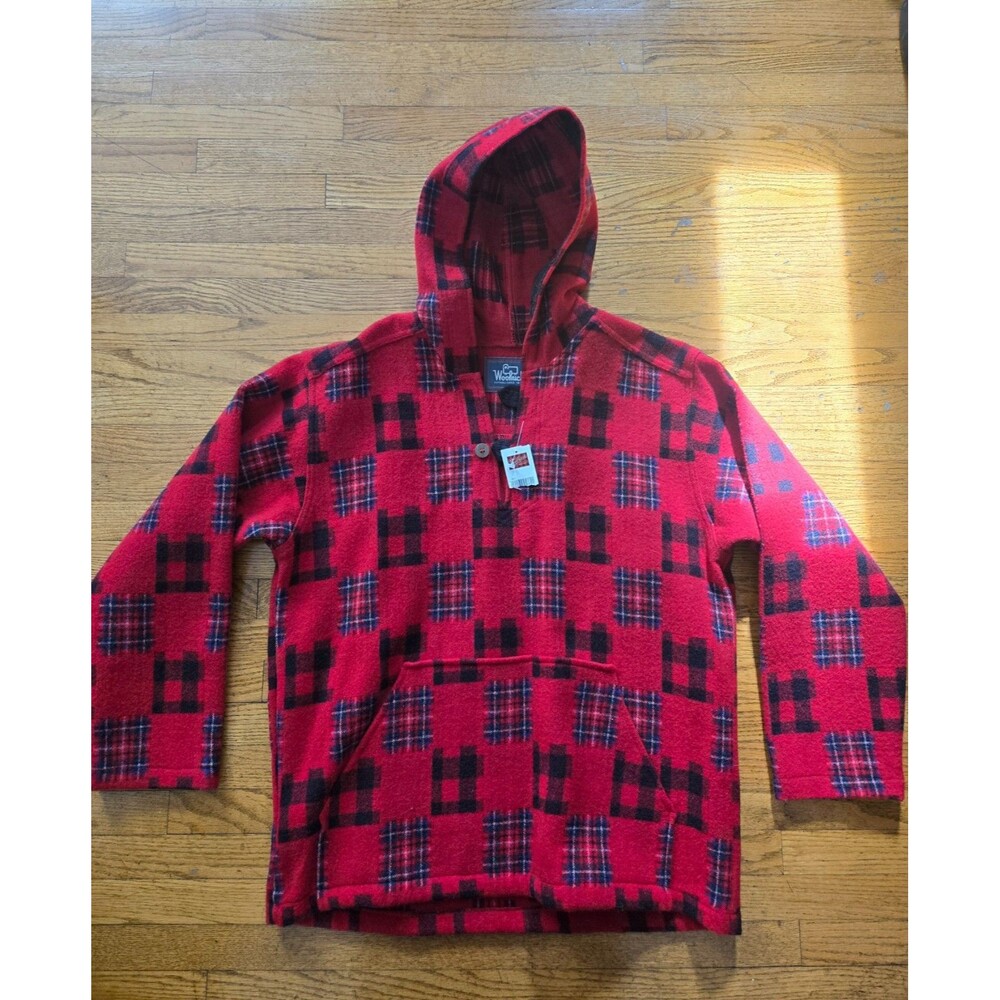 Vtg Woolrich Plaid Anorak Hoodie Pullover Red Flannel Size Medium USA NWT